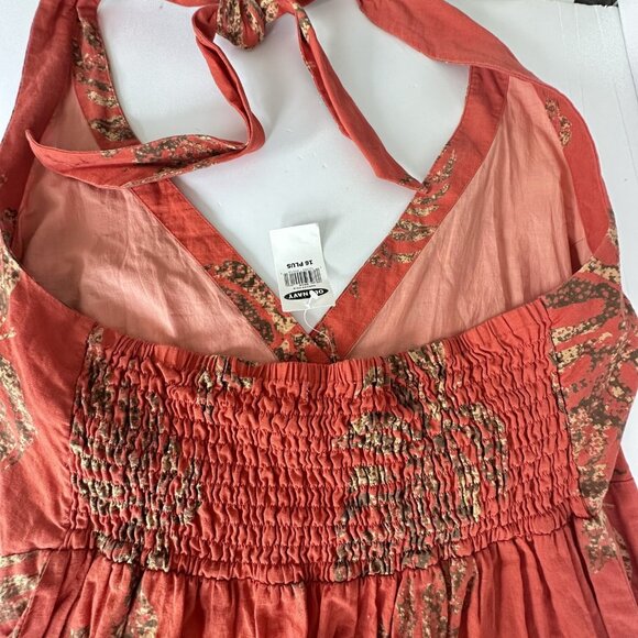 Y2K Old Navy Halter Midi Dress Womens 16 Plus Rust Red Floral Linen Resort NWT‎ - Picture 6 of 15